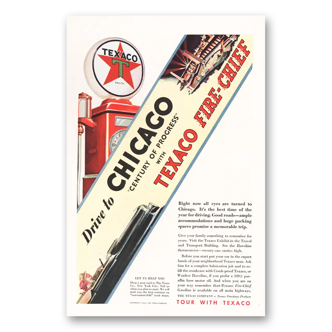 1933 Texaco Fire Chief Gasoline Century of Progress Chicago Vintage Magazine Print Ad