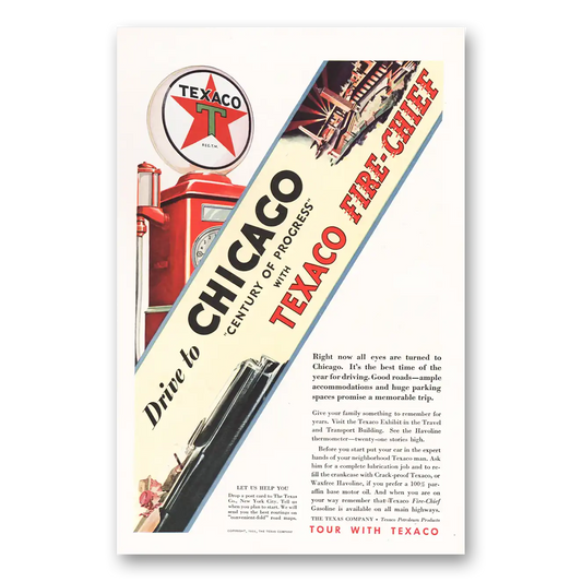 1933 Texaco Fire Chief Gasoline Century of Progress Chicago Vintage Magazine Print Ad