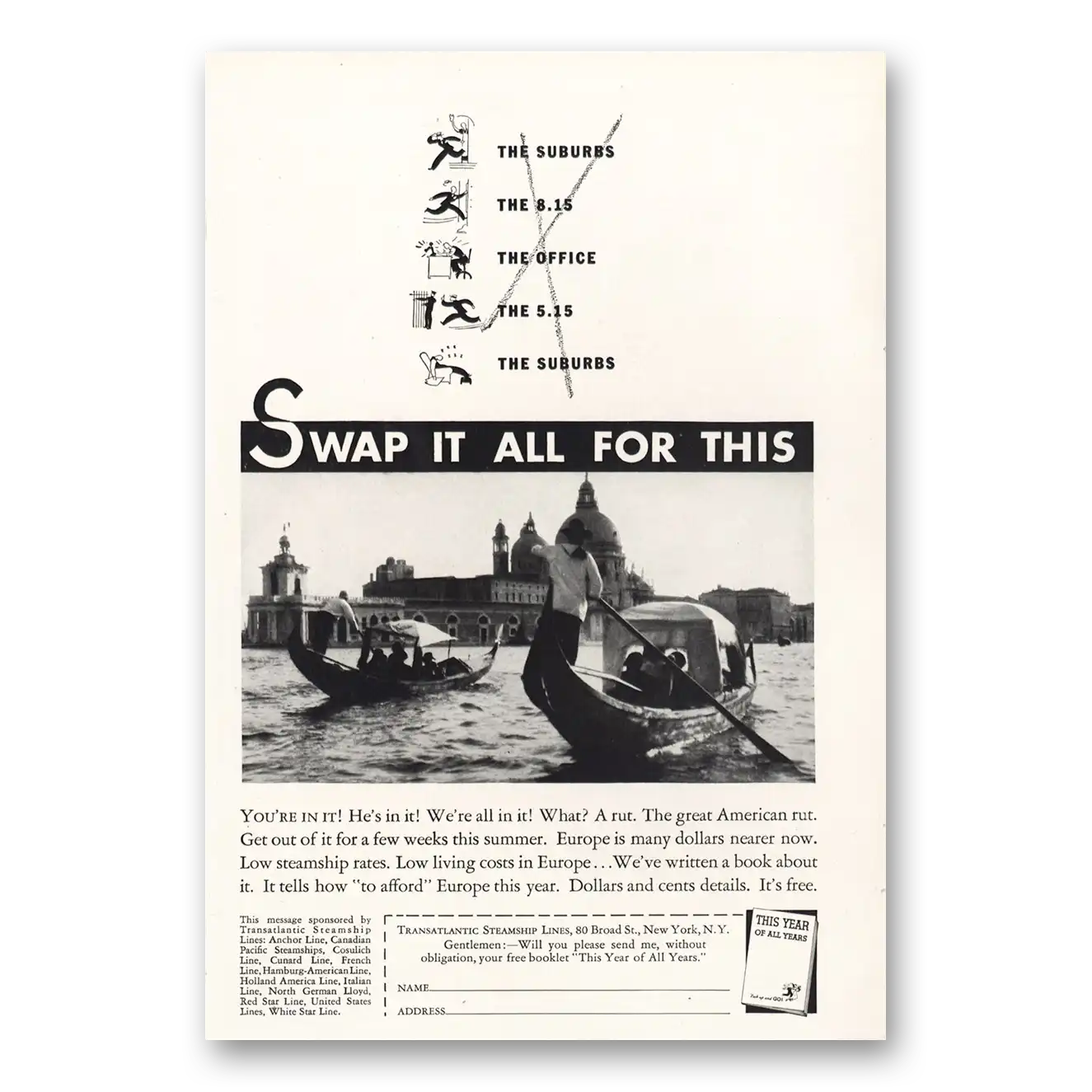 1933 Transatlantic Steamship Lines Swap It All For This Vintage Magazine Print Ad