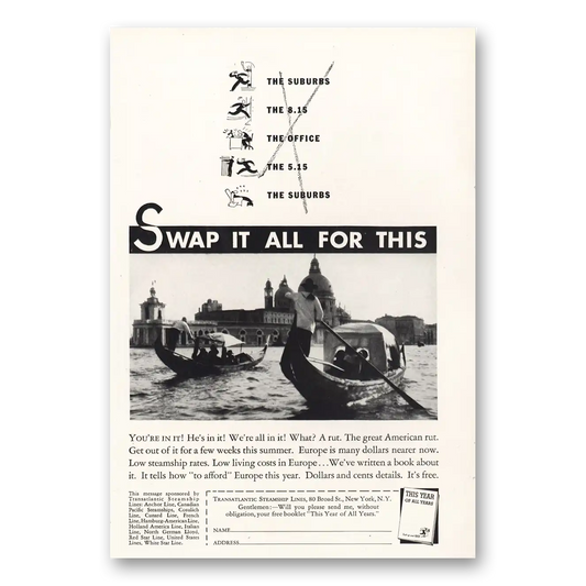 1933 Transatlantic Steamship Lines Swap It All For This Vintage Magazine Print Ad