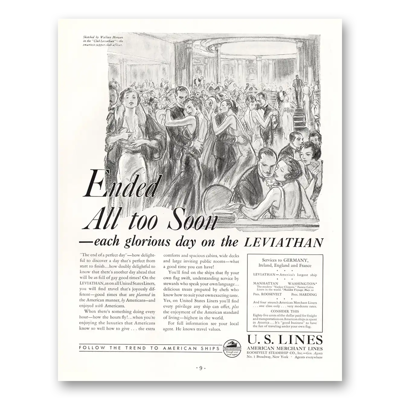 1933 United States Lines Ended All Too Soon Leviathan Vintage Magazine Print Ad