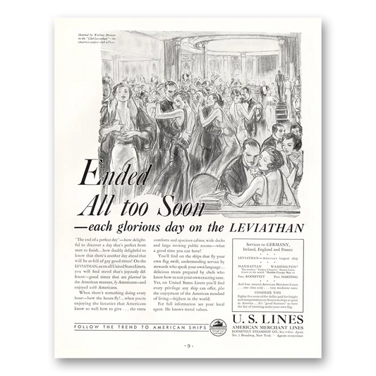 1933 United States Lines Ended All Too Soon Leviathan Vintage Magazine Print Ad