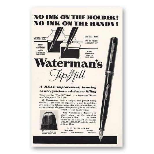 1933 Watermans Pen No Ink On the Holder Vintage Magazine Print Ad