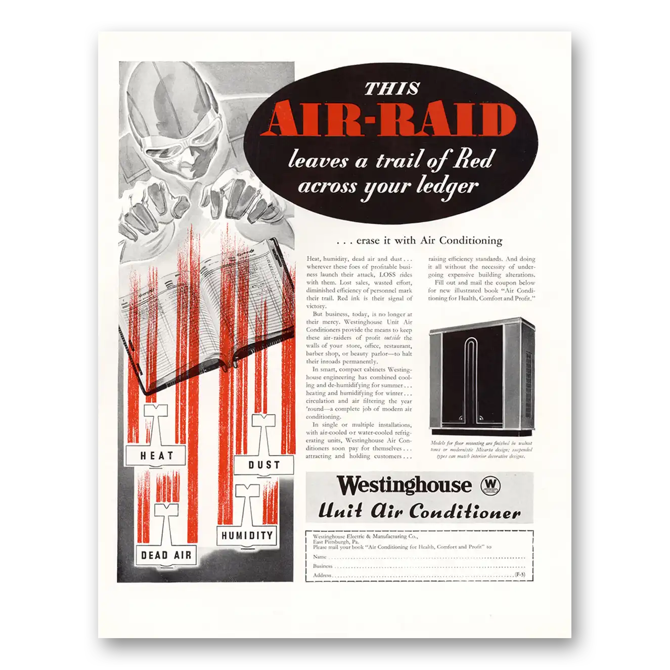 1933 Westinghouse Air Conditioner Unit Air Conditioner Air Raid Vintage Magazine Print Ad