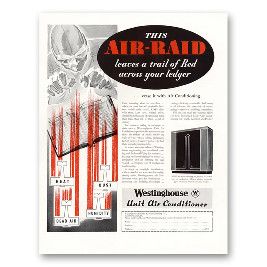 1933 Westinghouse Air Conditioner Unit Air Conditioner Air Raid Vintage Magazine Print Ad