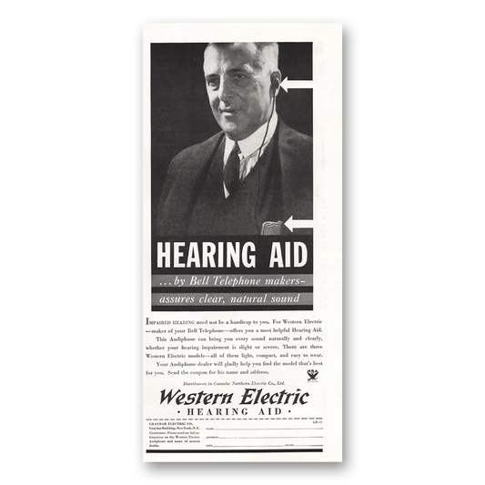 1933 Western Electric Hearing Aid Bell Telephone Makers Vintage Magazine Print Ad