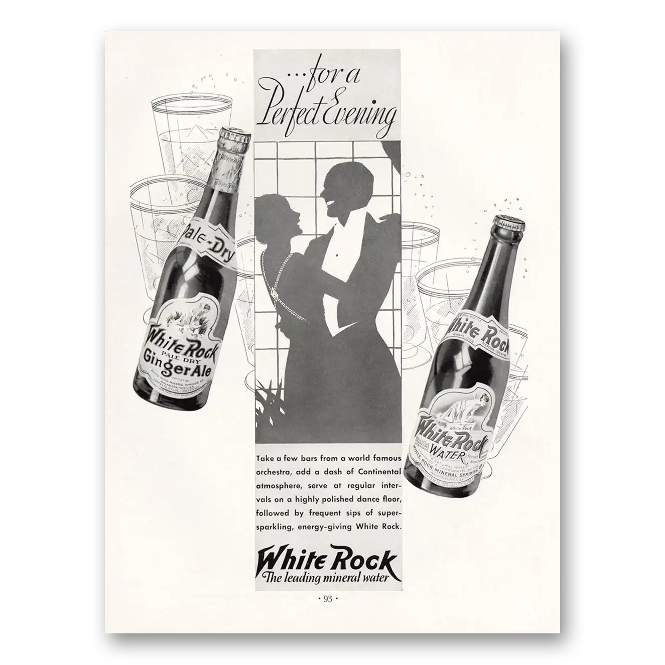 1933 White Rock Beverages For a Perfect Evening Vintage Magazine Print Ad