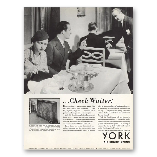 1933 York Air Conditioning Check Waiter Vintage Magazine Print Ad