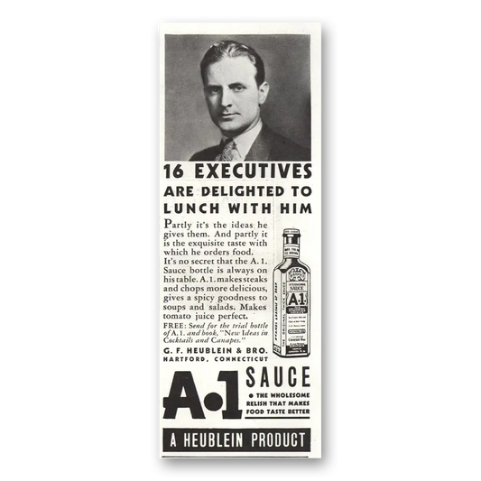 1934 A1 Sauce Executives Delighted Have Lunch With Him Vintage Magazine Print Ad