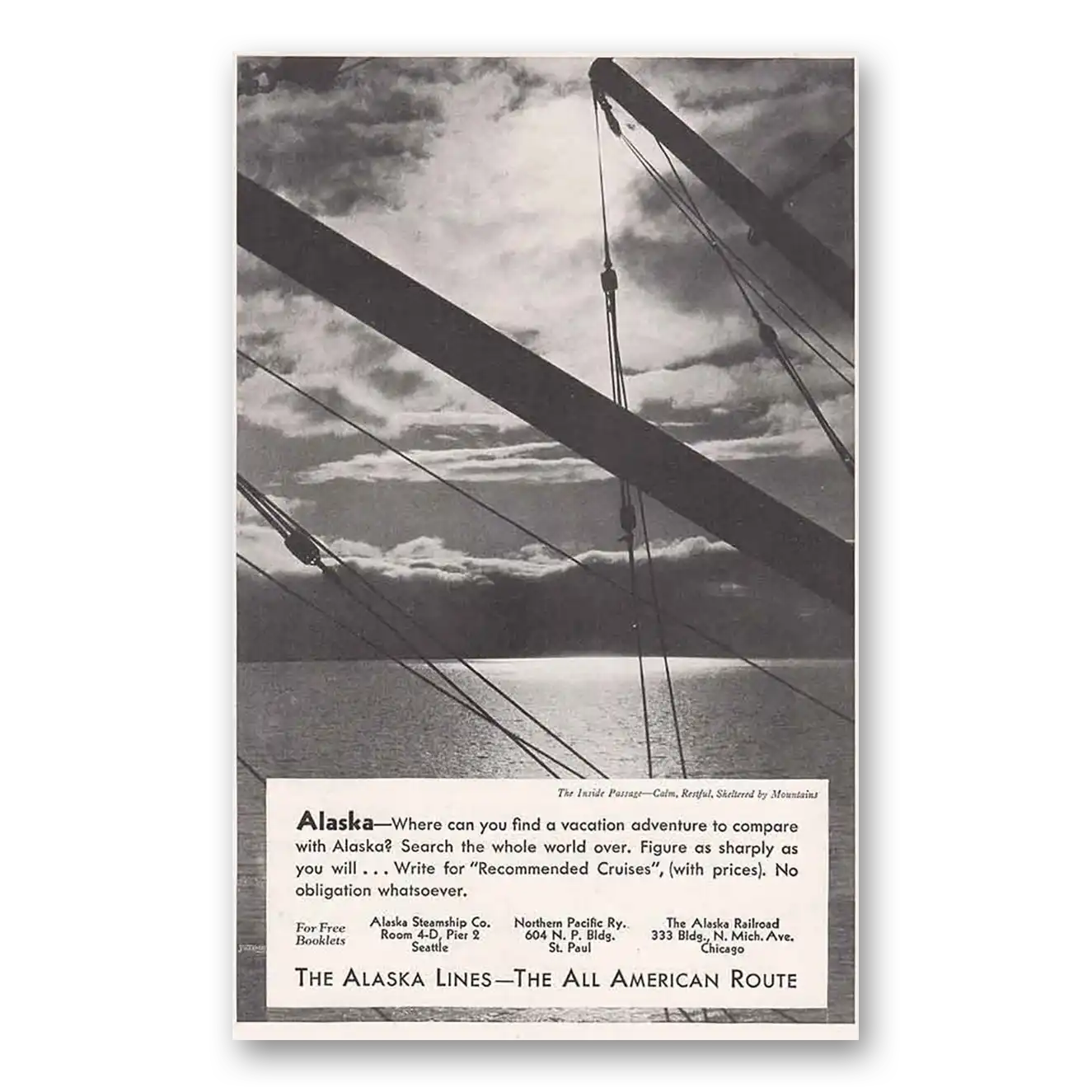 1934 Alaska Steamship Co Inside Passage Calm Restful Vintage Magazine Print Ad