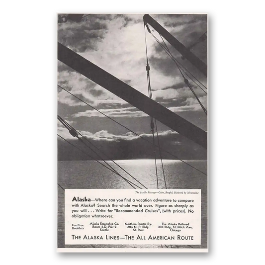 1934 Alaska Steamship Co Inside Passage Calm Restful Vintage Magazine Print Ad