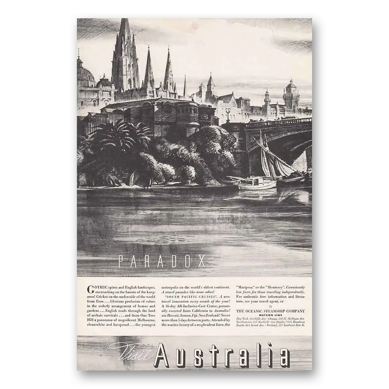 1934 Oceanic Steamship Australia Paradox Vintage Magazine Print Ad