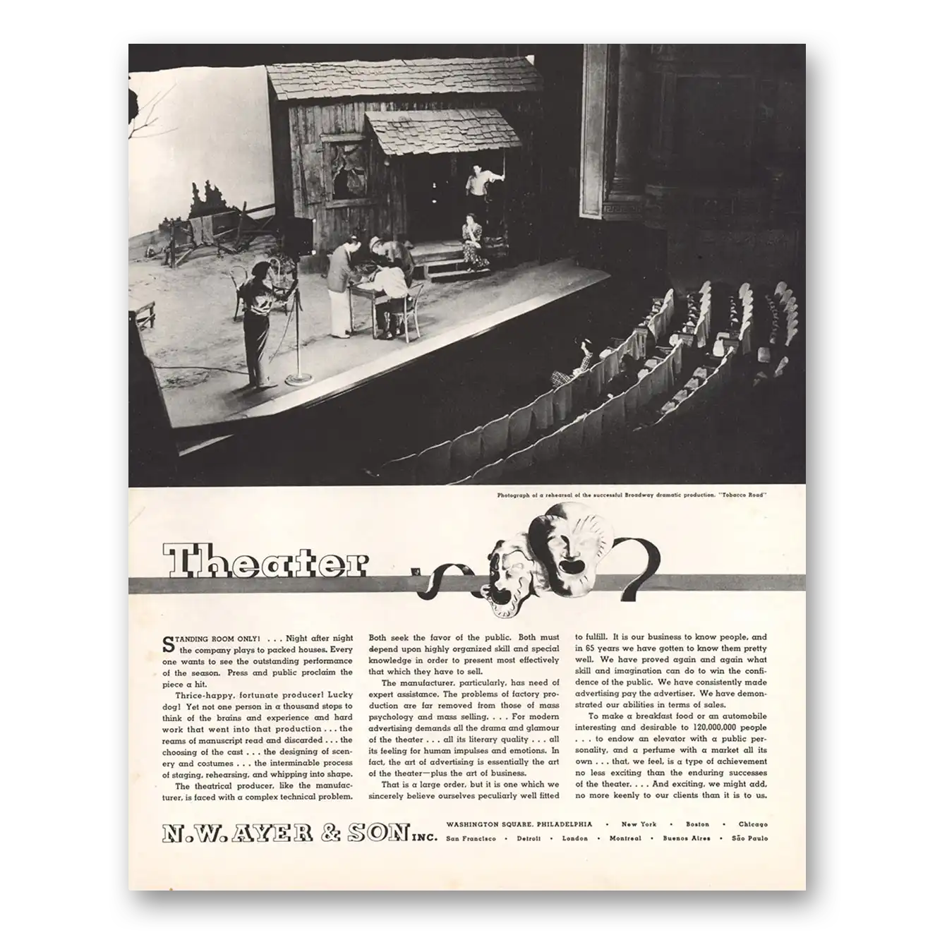 1934 N W Ayer Theater Standing Room Only Vintage Magazine Print Ad