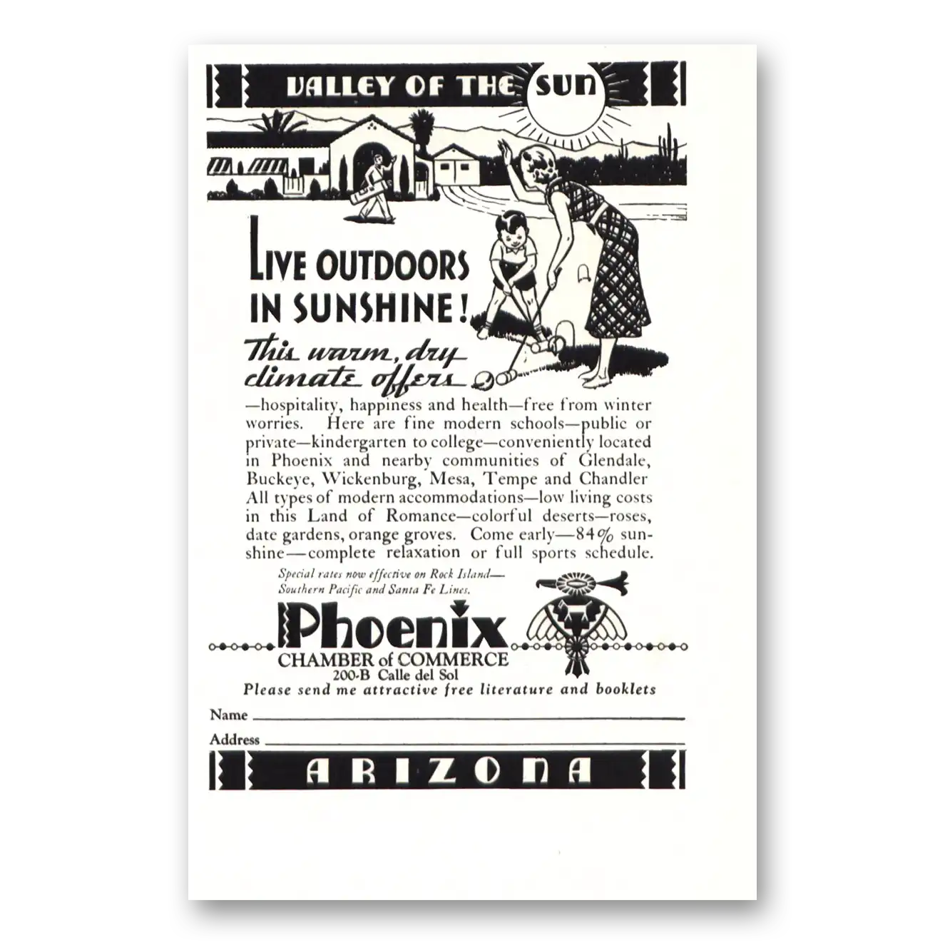 1934 Phoenix Arizona Live Outdoors In Sunshine Vintage Magazine Print Ad