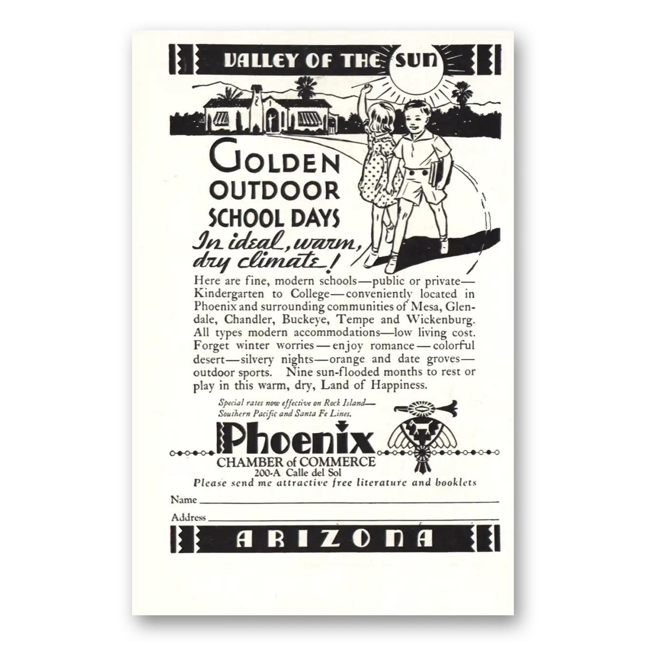 1934 Phoenix Arizona Golden Outdoor School Days Vintage Magazine Print Ad