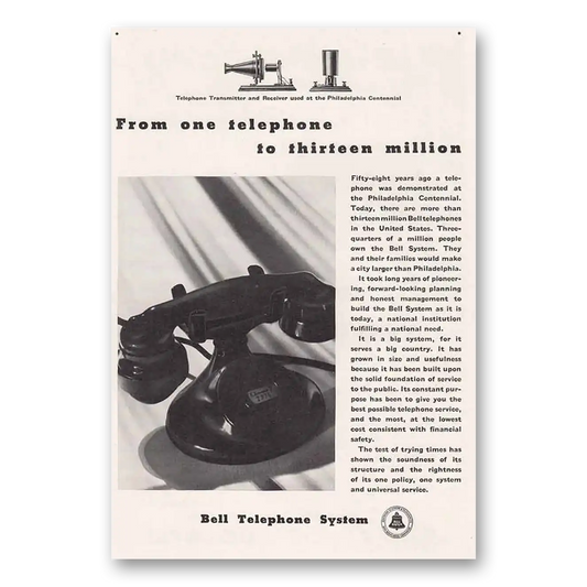 1934 Bell Telephone System Thirteen Million Vintage Magazine Print Ad