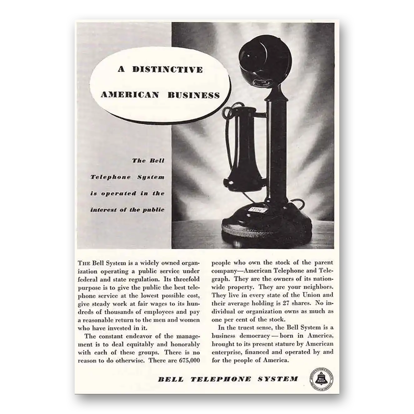 1934 Bell Telephone Distinctive American Business Vintage Magazine Print Ad