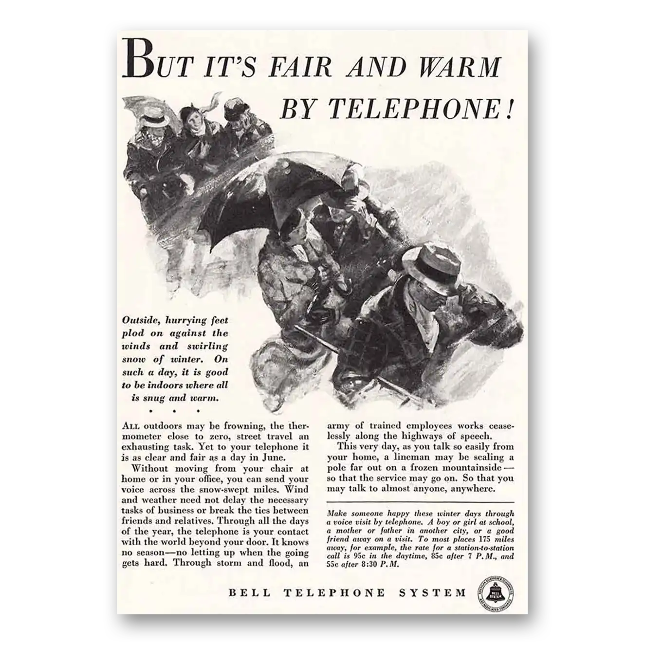 1934 Bell Telephone Fair and Warm by Telephone Vintage Magazine Print Ad