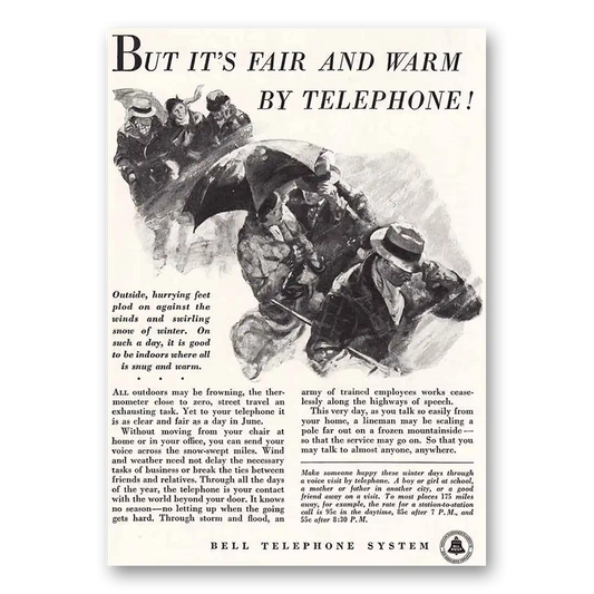 1934 Bell Telephone Fair and Warm by Telephone Vintage Magazine Print Ad