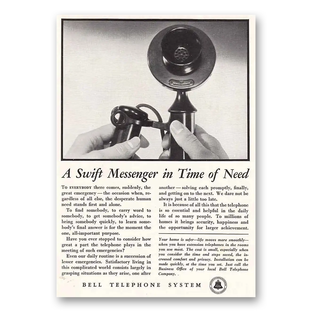 1934 Bell Telephone Messenger Vintage Magazine Print Ad