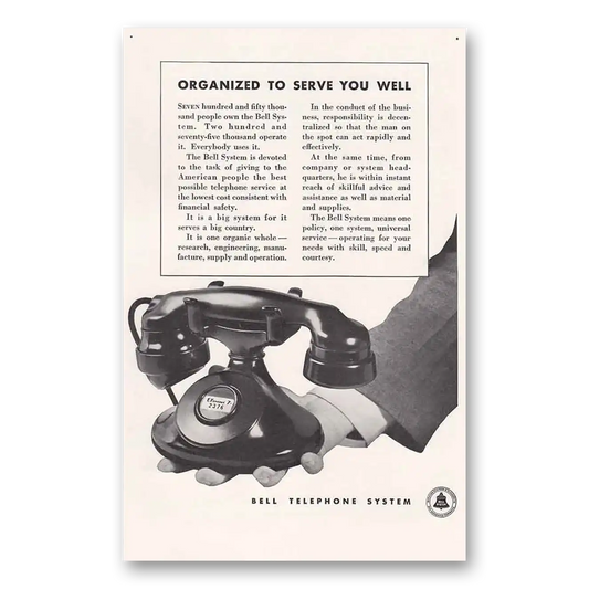 1934 Bell Telephone Organized to Serve You Well Vintage Magazine Print Ad