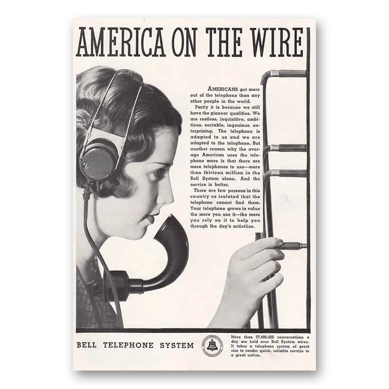 1934 Bell Telephone America On the Wire Vintage Magazine Print Ad