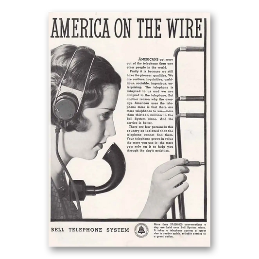 1934 Bell Telephone America On the Wire Vintage Magazine Print Ad