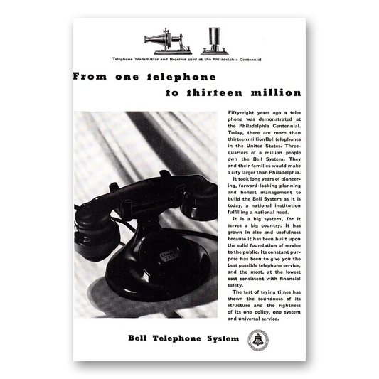 1934 Bell Telephone From One Telephone to Thirteen Million Vintage Magazine Print Ad