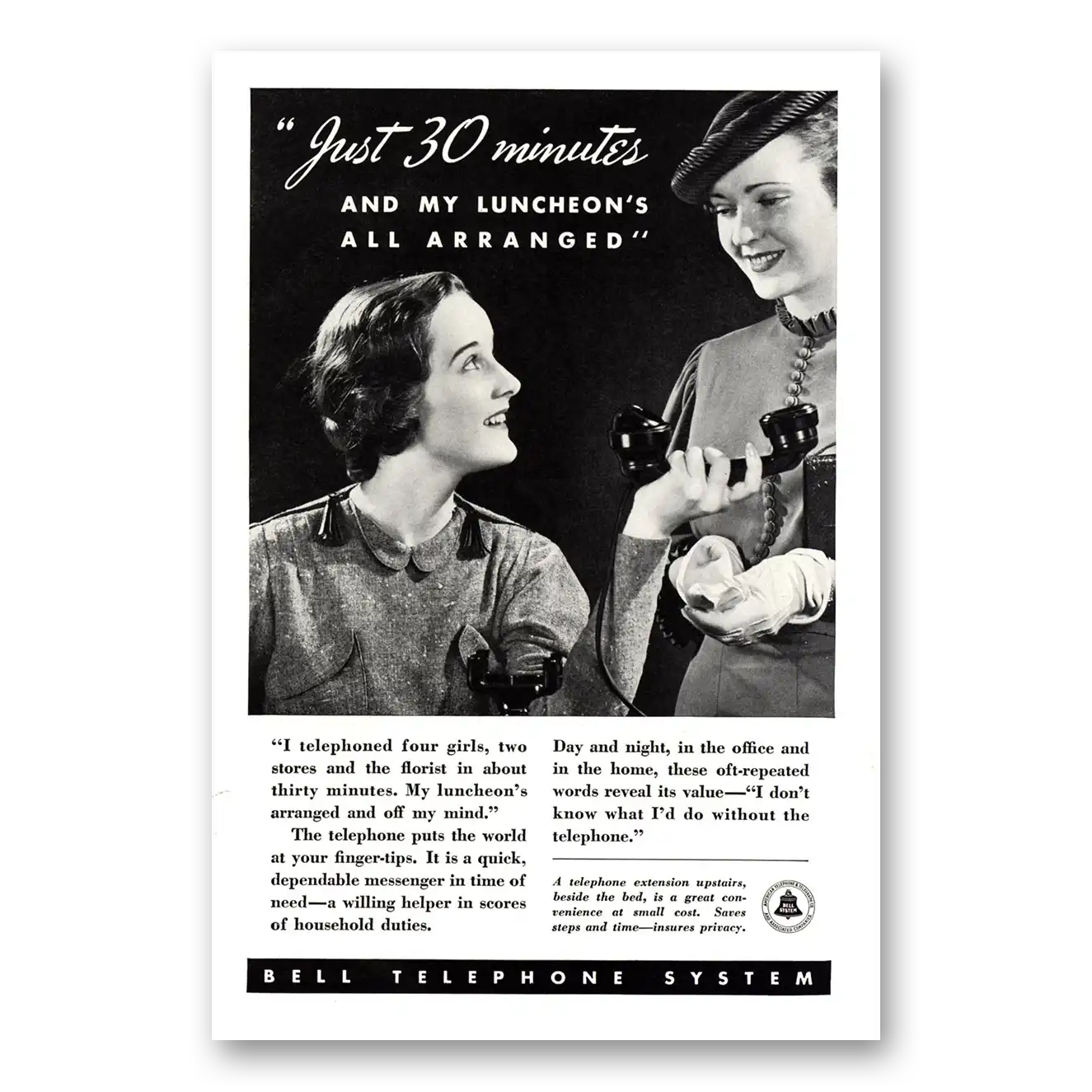 1934 Bell Telephone Just 30 Minutes Luncheon Arranged Vintage Magazine Print Ad