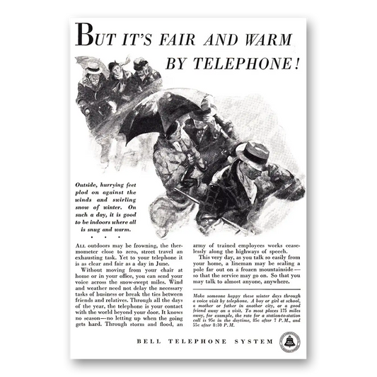 1934 Bell Telephone But Its Fair and Warm By Telephone Vintage Magazine Print Ad