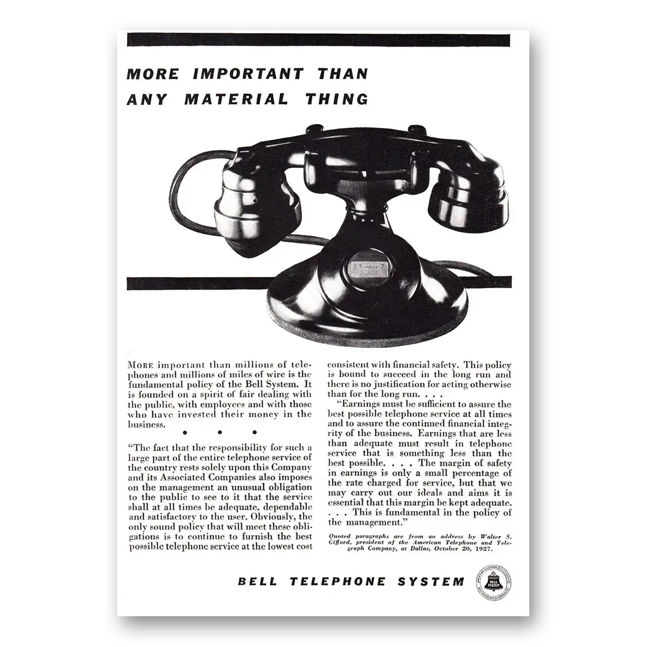 1934 Bell Telephone More Important Than Any Material Thing Vintage Magazine Print Ad