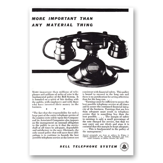 1934 Bell Telephone More Important Than Any Material Thing Vintage Magazine Print Ad