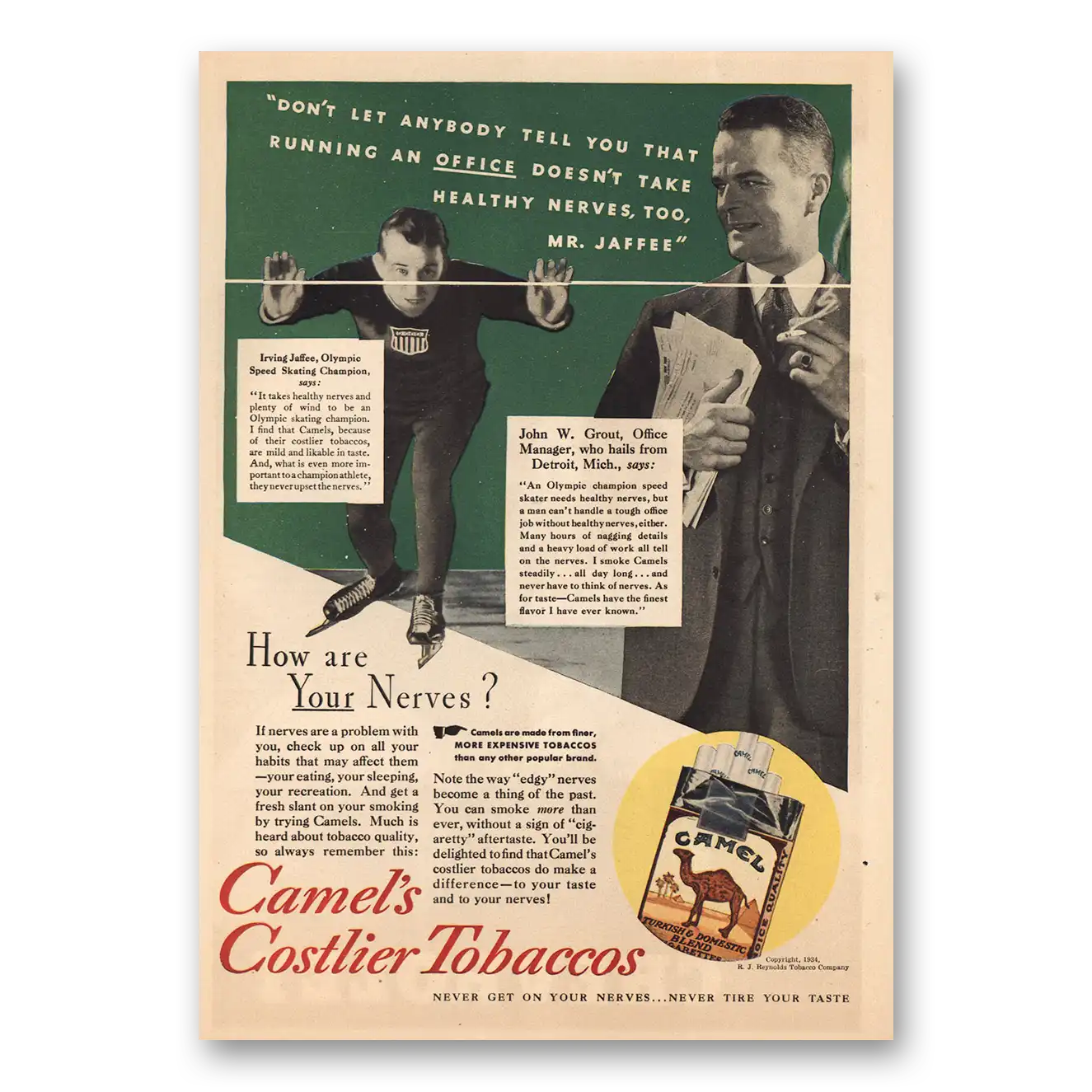 1934 Camel Cigarettes Irving Jaffee Vintage Magazine Print Ad