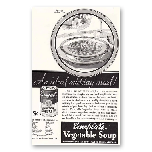 1934 Campbells Vegetable Soup An Ideal Midday Menu Vintage Magazine Print Ad