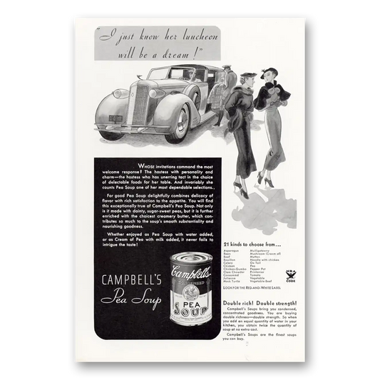 1934 Campbells Pea Soup Luncheon Will Be A Dream Vintage Magazine Print Ad