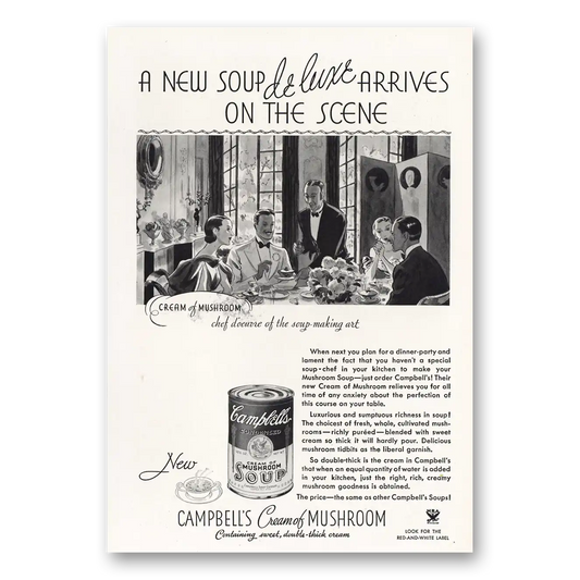 1934 Campbells Cream of Mushroom Soup New Soup Deluxe Vintage Magazine Print Ad