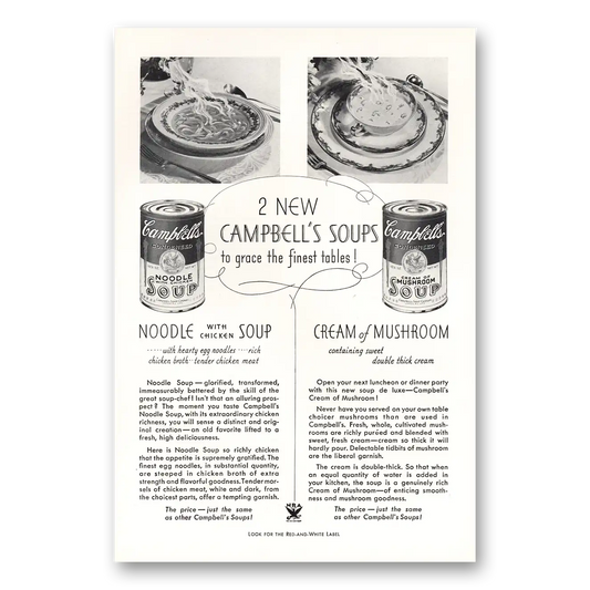 1934 Campbells Soup Noodle with Chicken Cream of Mushroom Vintage Magazine Print Ad