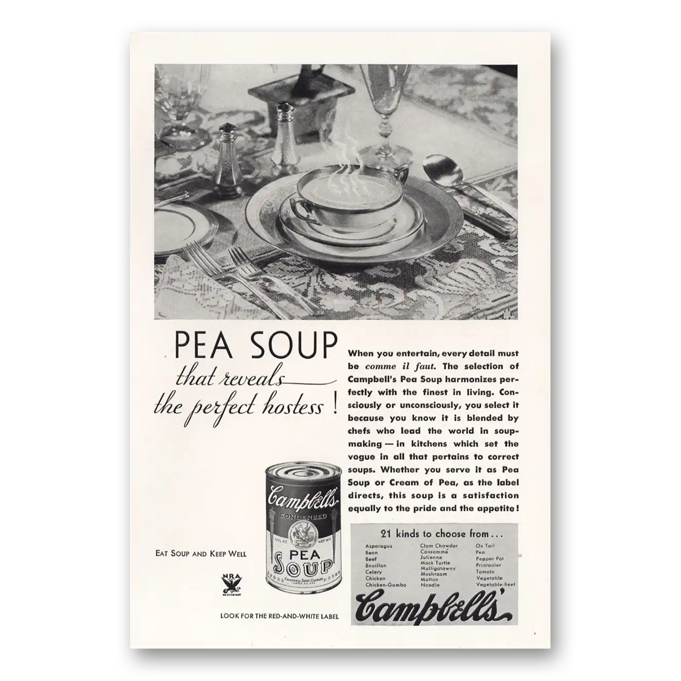 1934 Campbells Pea Soup That Reveals the Perfect Vintage Magazine Print Ad