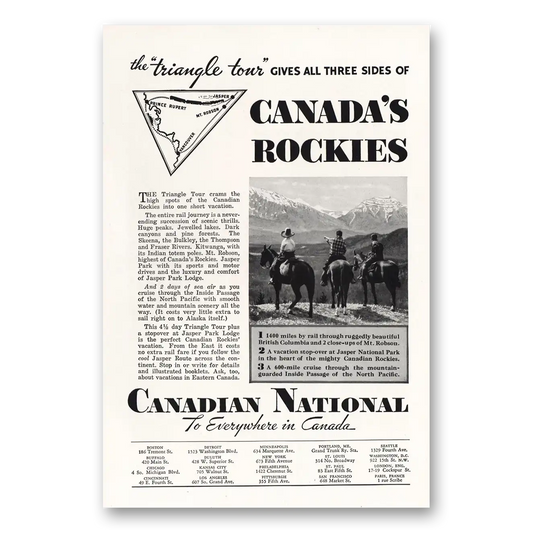 1934 Canadian National Railways Triangle Tour Canadas Rockies Vintage Magazine Print Ad