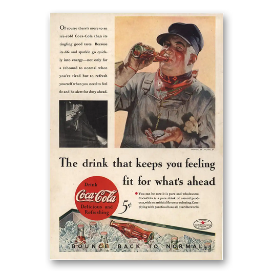 1934 Coca Cola Keeps Your Feeling Fit Railway Vintage Magazine Print Ad