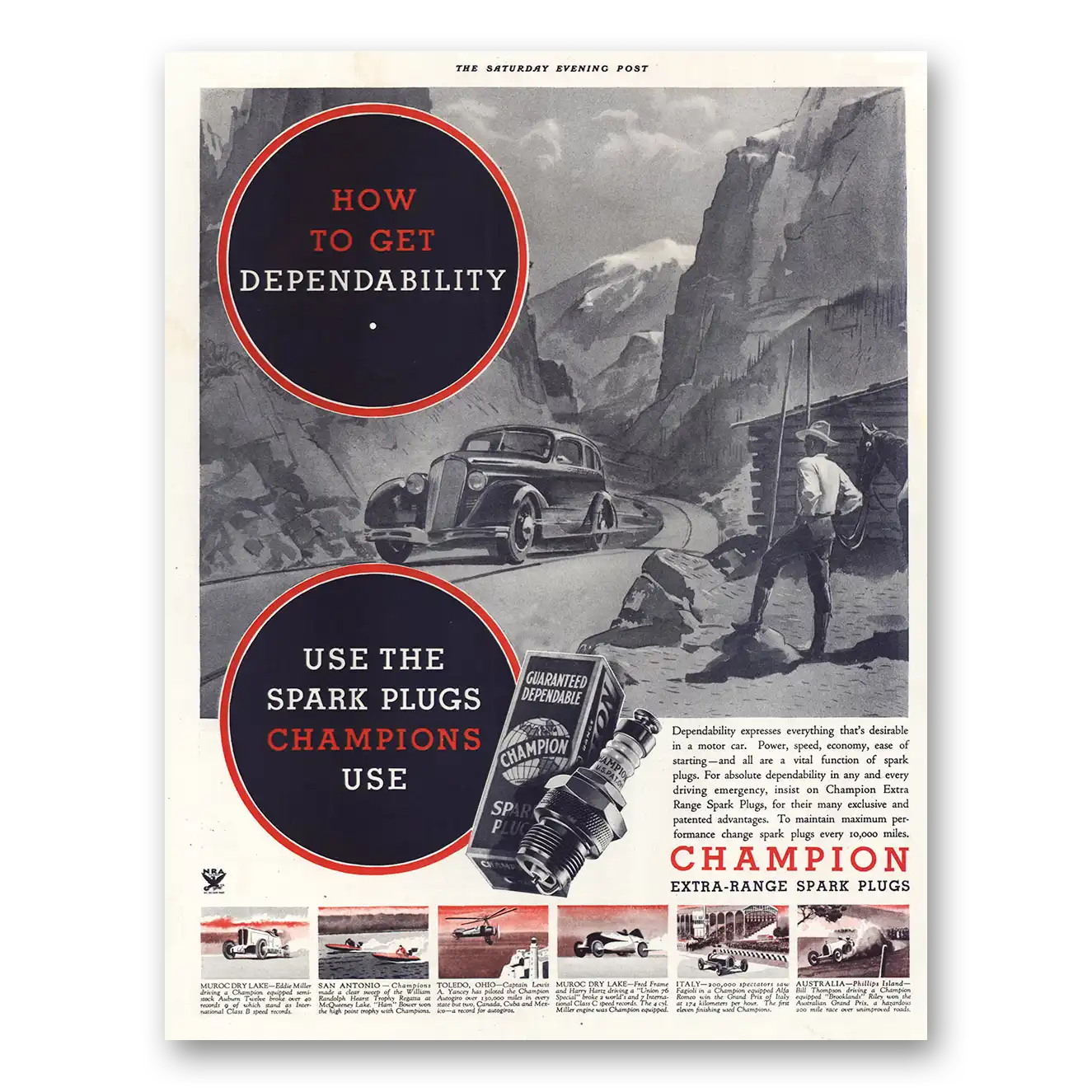 1934 Champion Spark Plugs How to Get Dependability Vintage Magazine Print Ad