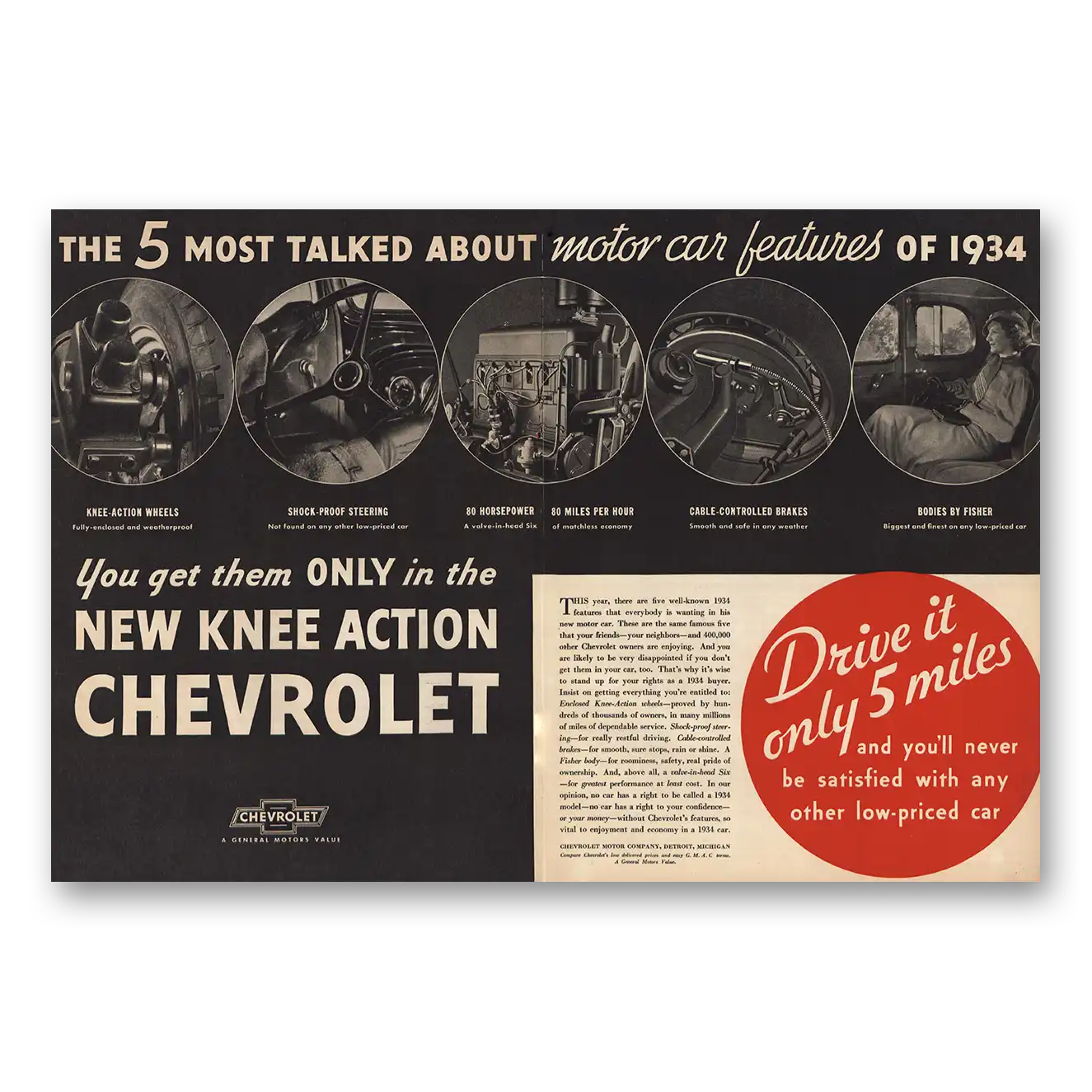 1934 Chevrolet Most Talked About Motor Car Features Vintage Magazine Print Ad