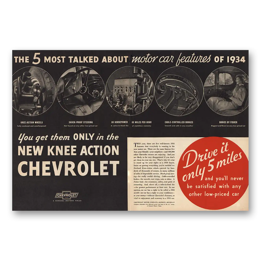 1934 Chevrolet Most Talked About Motor Car Features Vintage Magazine Print Ad