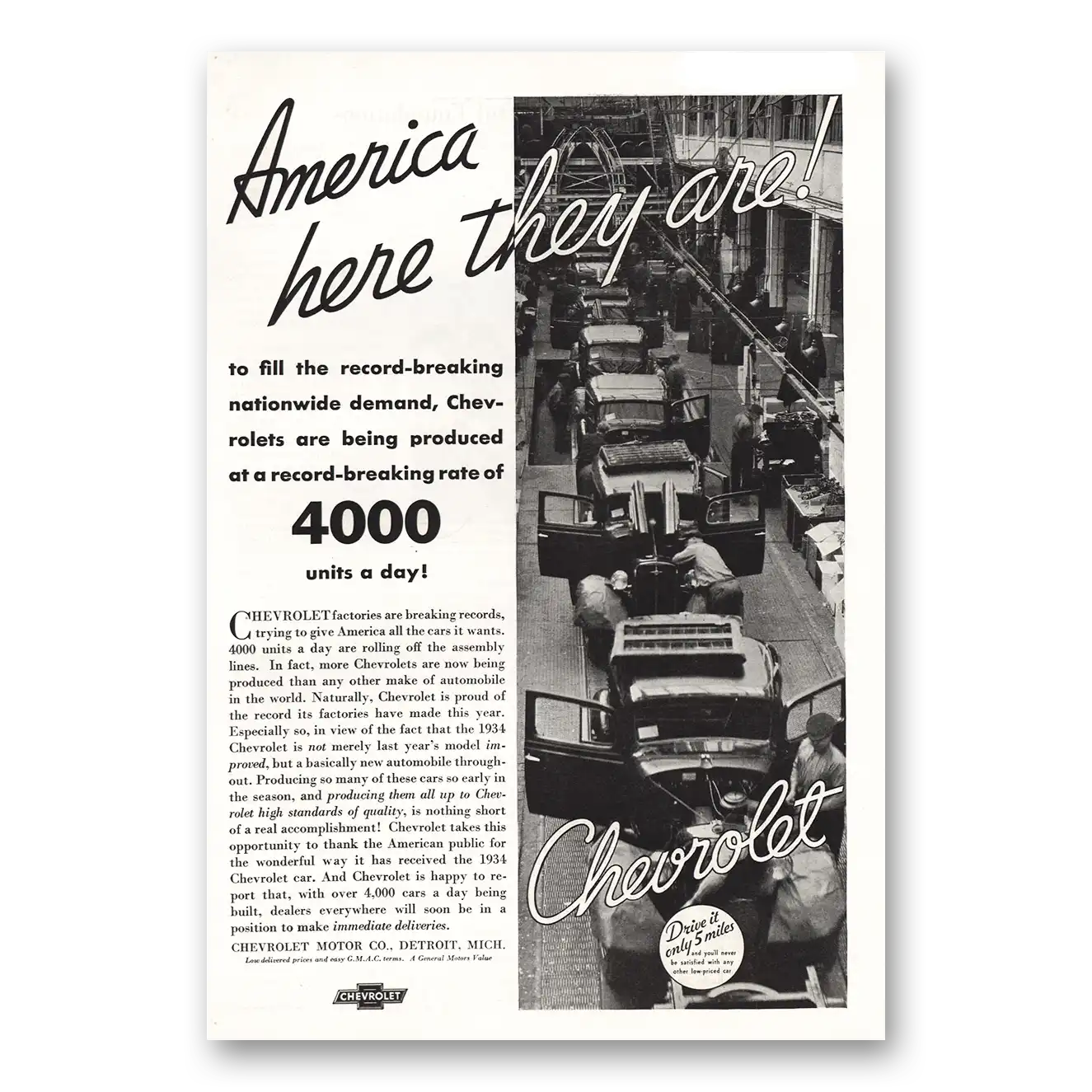 1934 Chevrolet America Here They Are Vintage Magazine Print Ad