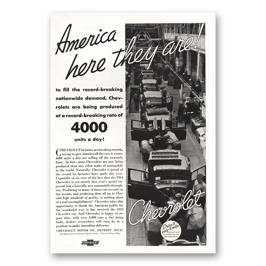 1934 Chevrolet America Here They Are Vintage Magazine Print Ad