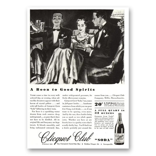 1934 Clicquot Club Soda Boon to Good Spirits Vintage Magazine Print Ad