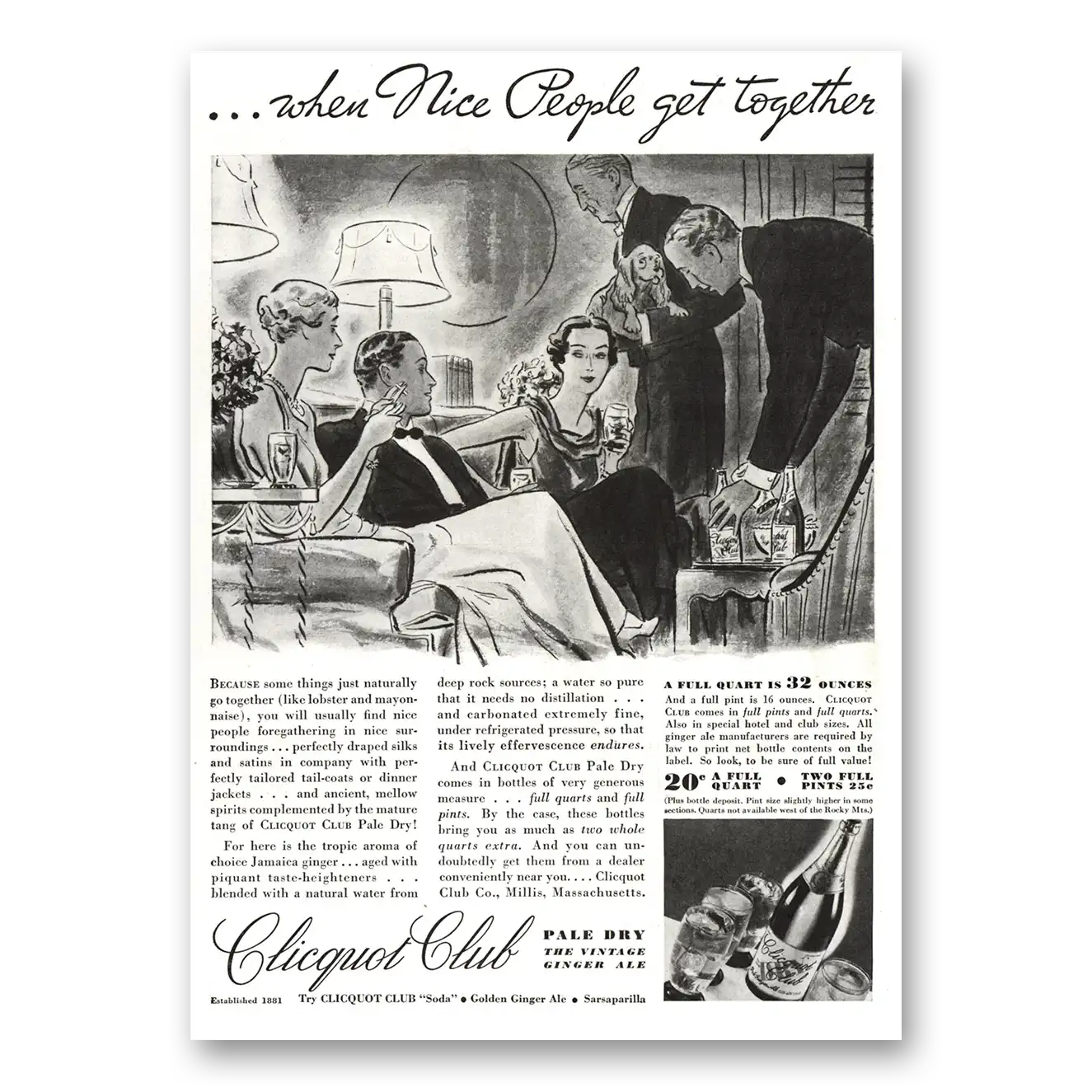 1934 Clicquot Club Nice People Get Together Vintage Magazine Print Ad