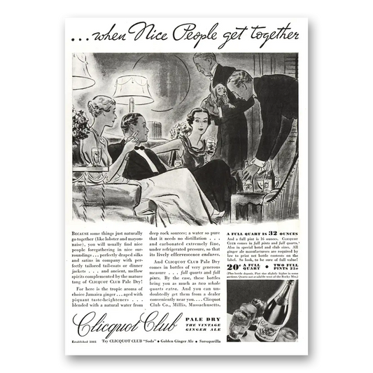 1934 Clicquot Club Nice People Get Together Vintage Magazine Print Ad