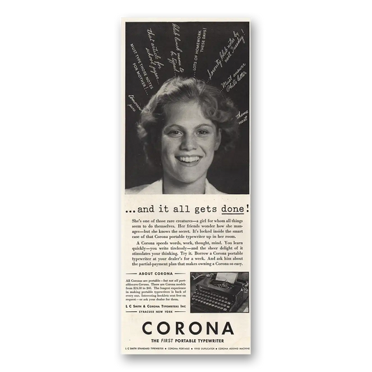 1934 Corona Typewriter It All Gets Done Vintage Magazine Print Ad