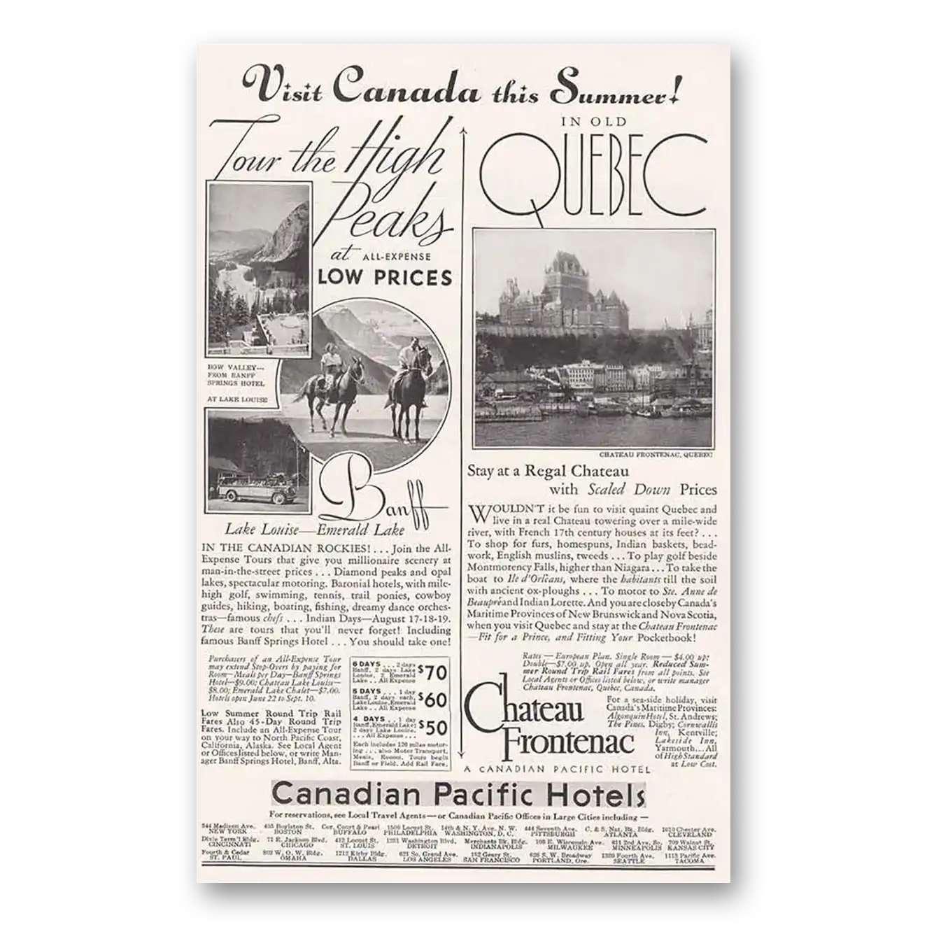 1934 Canadian Pacific Hotels Banff Regal Chateau Vintage Magazine Print Ad